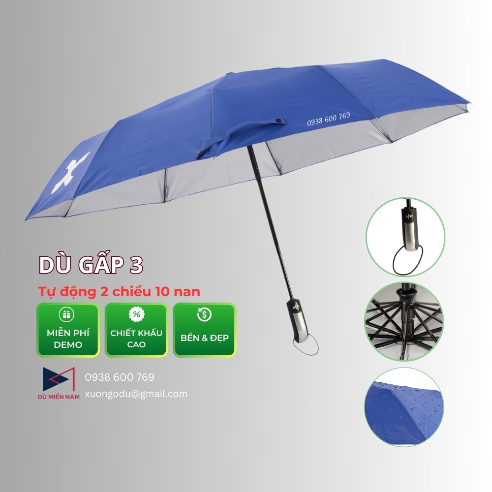 Dù gấp 3 tự động 2 chiều 10 nan