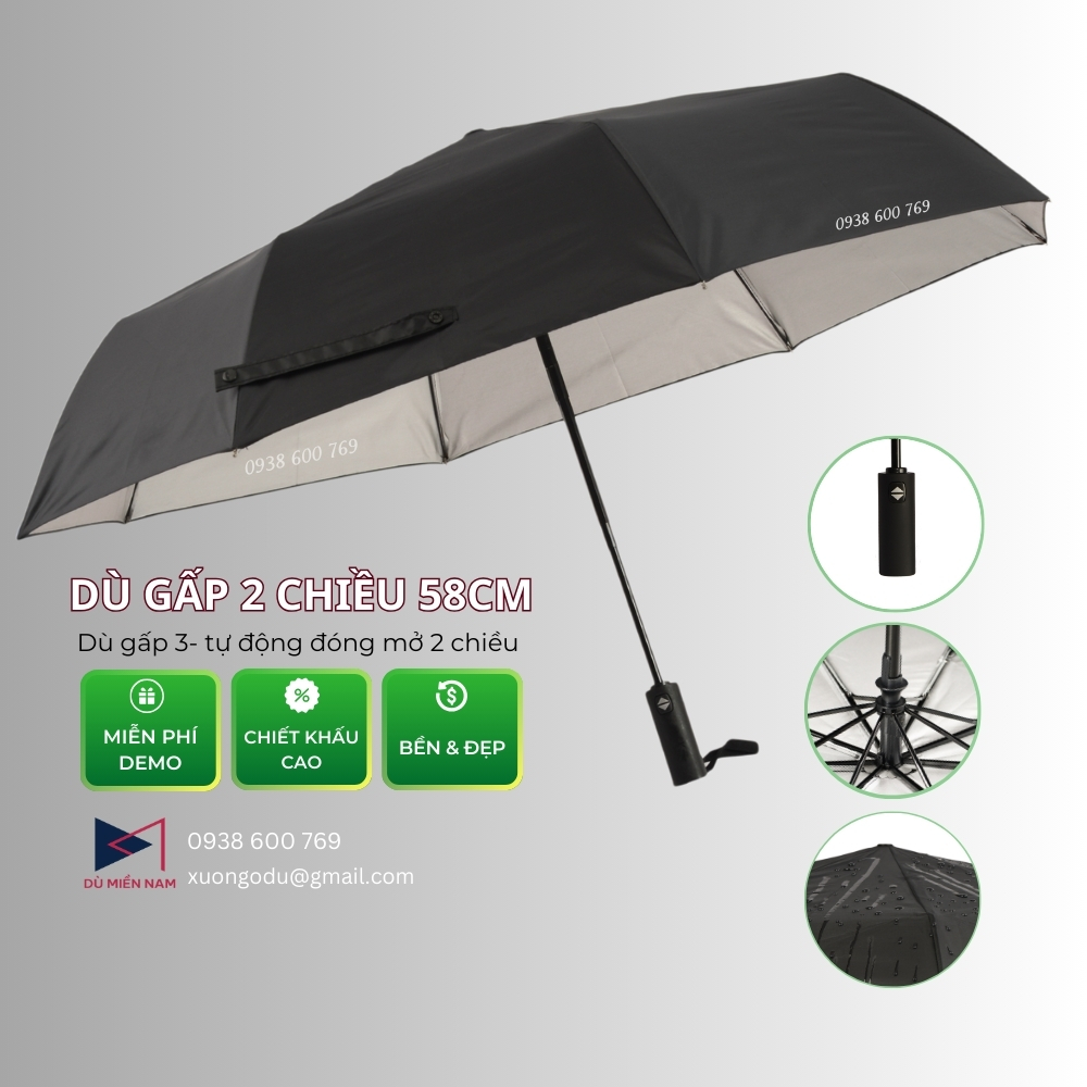 Dù gấp 3 tự động 2 chiều 58cm