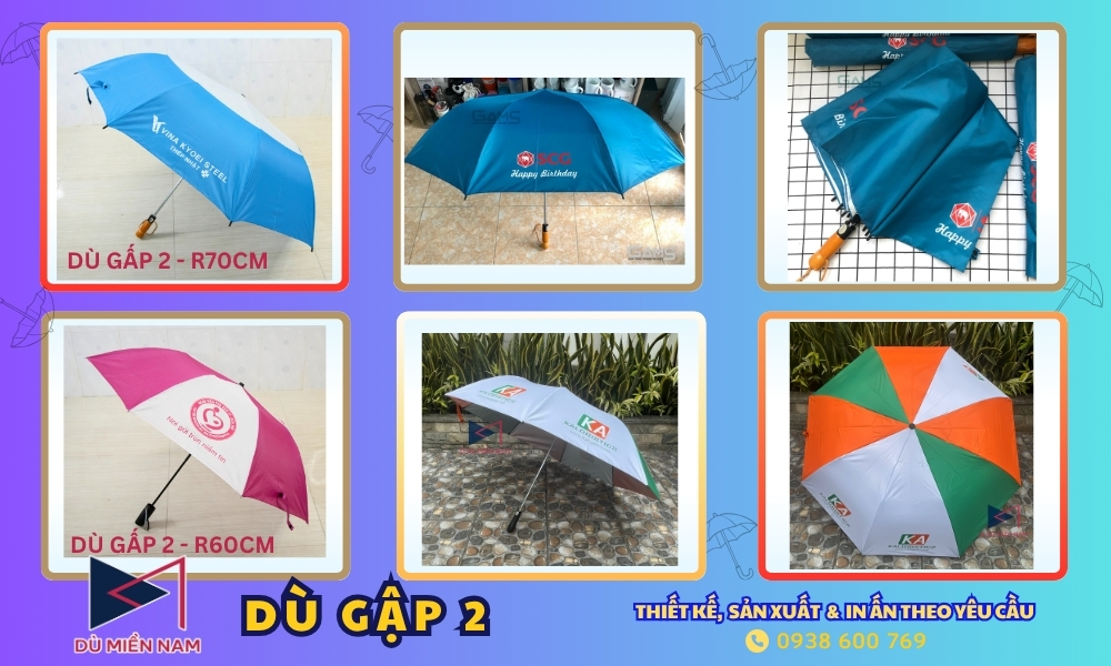 Mẫu ô cầm tay gấp 2 in logo công ty sản xuất theo yêu cầu