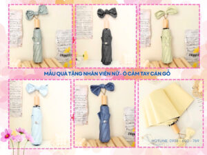 Mẫu quà tặng nhân viên nữ- ô cầm tay cán gỗ xinh xắn in logo theo yêu cầu