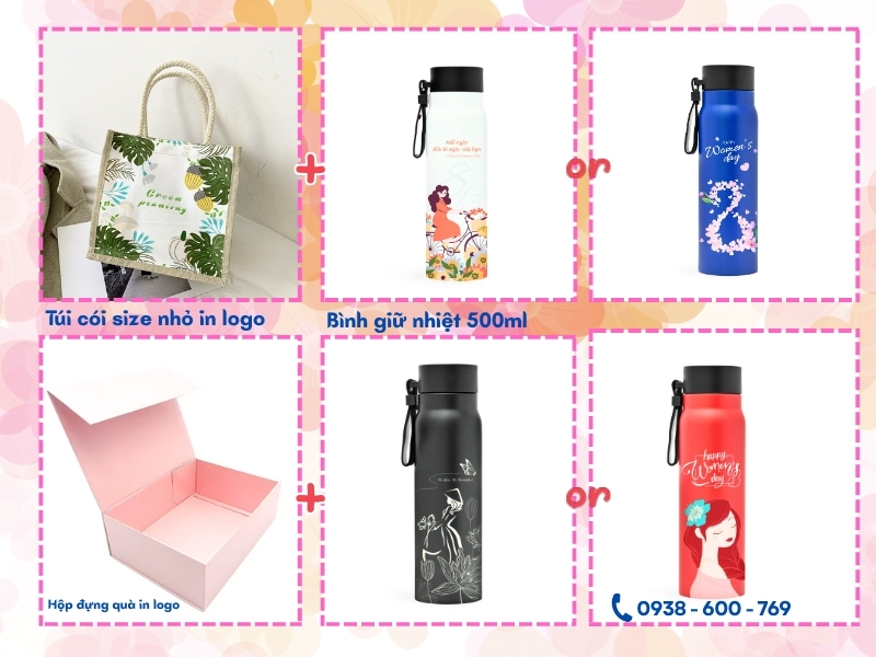 Quà tặng nhân viên nữ túi cói mini, bình giữ nhiệt