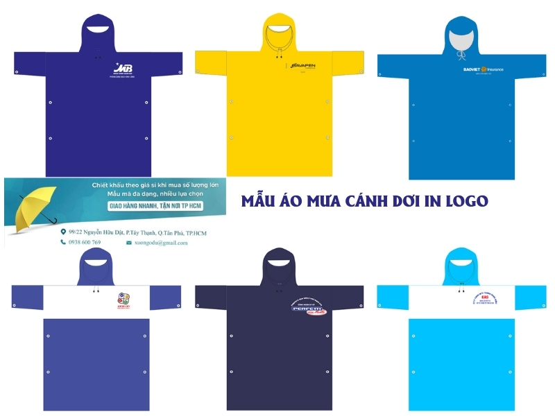 Mẫu áo mưa cánh dơi in logo công ty