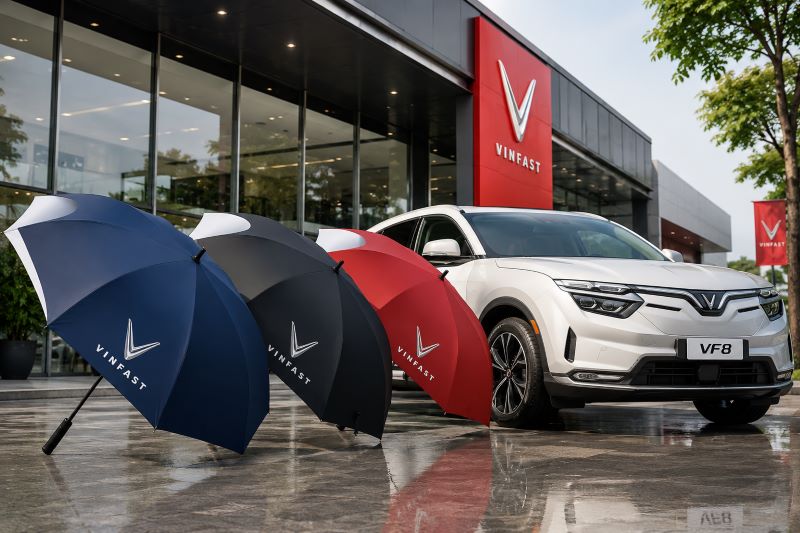 Vì sao showroom ô tô nào cũng có dù thương hiệu.